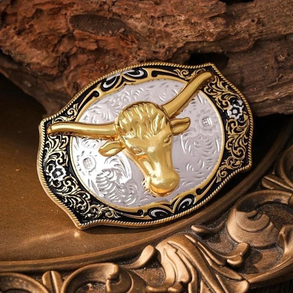 Vintage style Gold and Silver Bull Belt Buckle